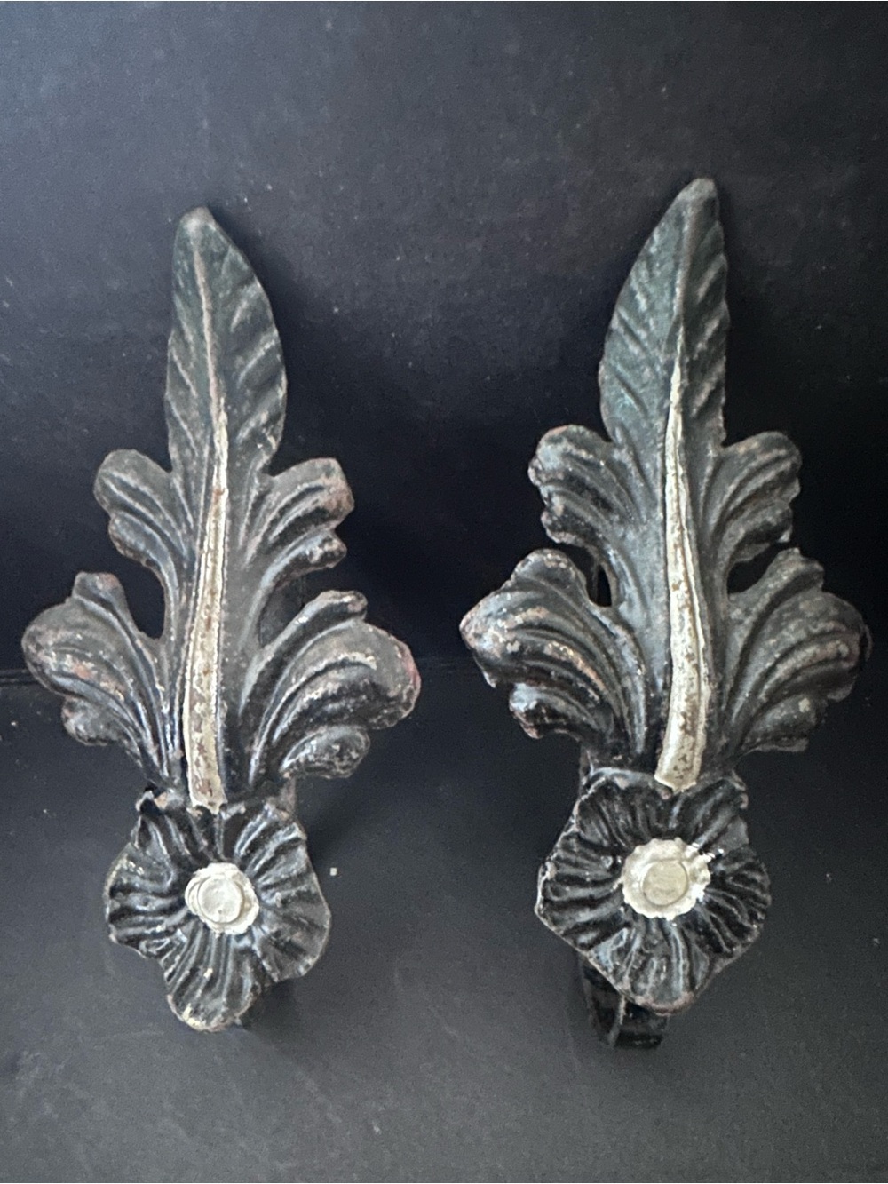 2 ANTIQUE CURTAIN ROD HOLDERS CAST IRON